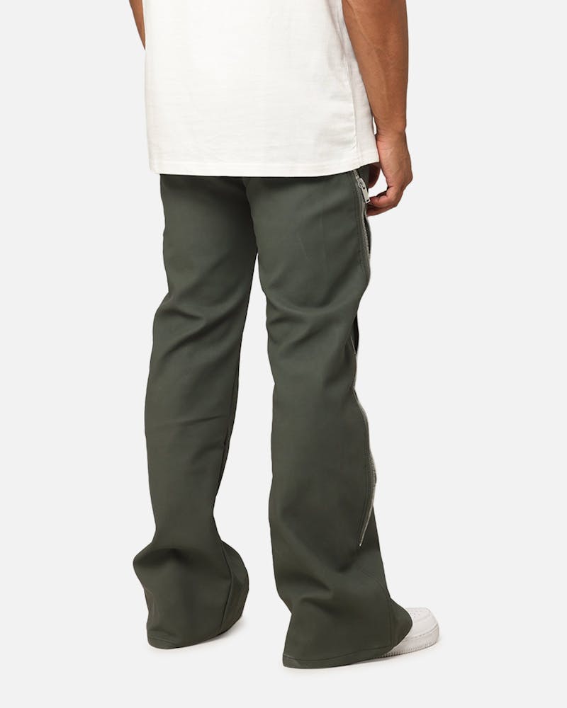 MNML D519 Leather Zipper Flare Pants Charcoal Grey