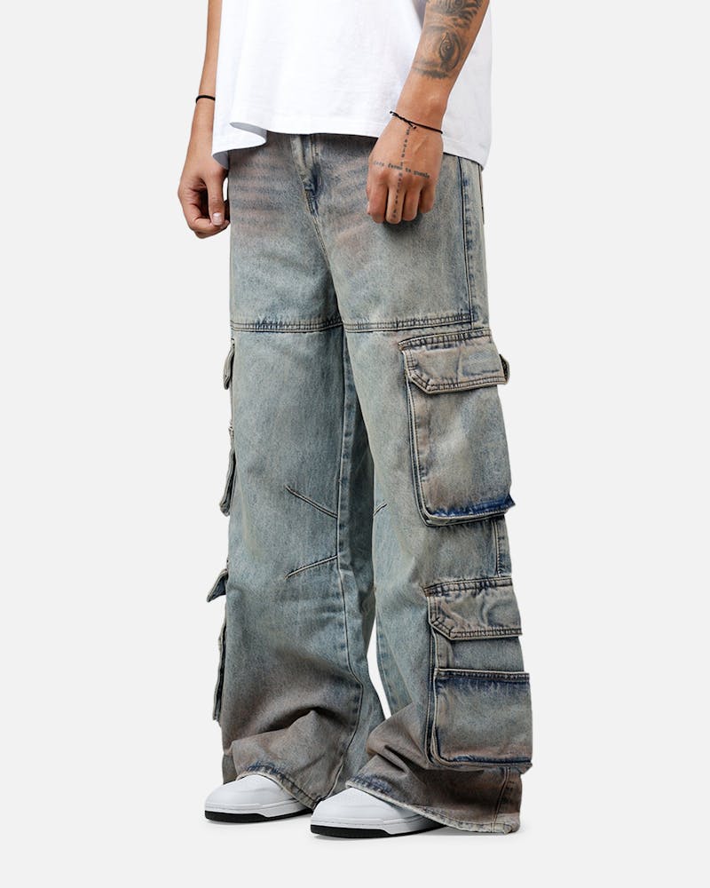 MNML Dune Double Cargo Denim Pants Blue/Red