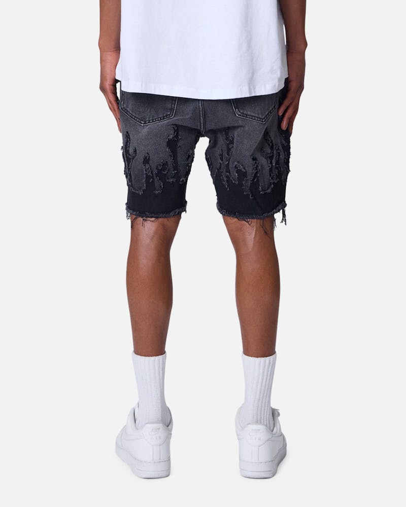 MNML Flame Denim Shorts Washed Black