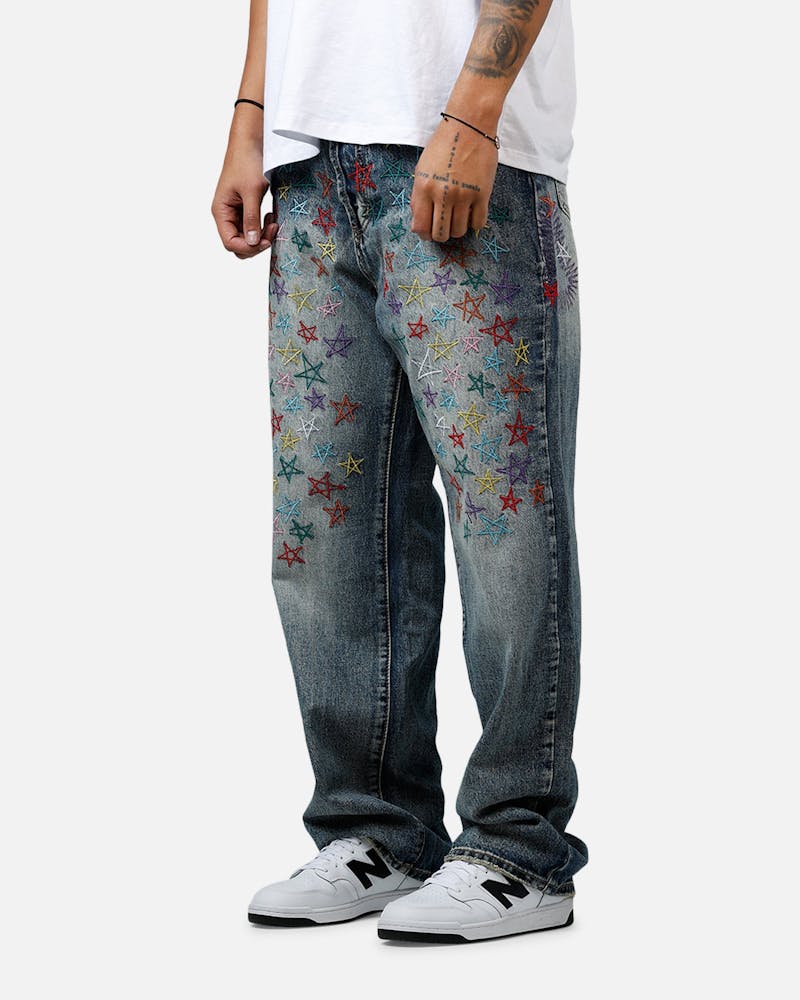 MNML Ultra Baggy Star Denim Jeans Vintage Blue