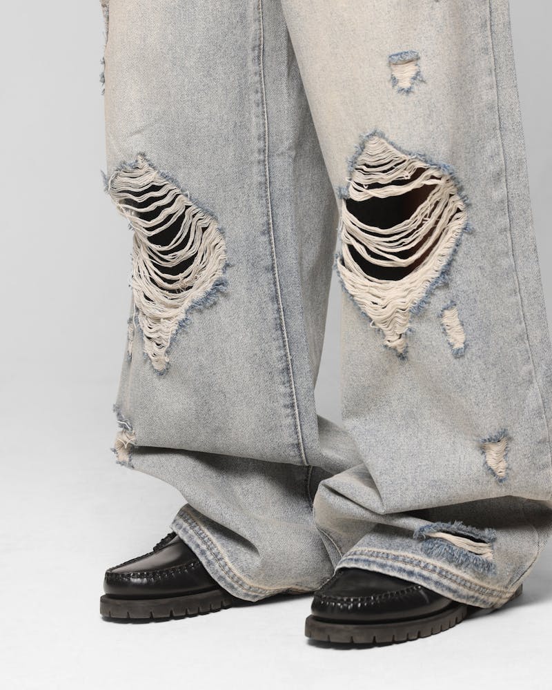 Loiter Star Layered Distressed Jeans Washed Blue
