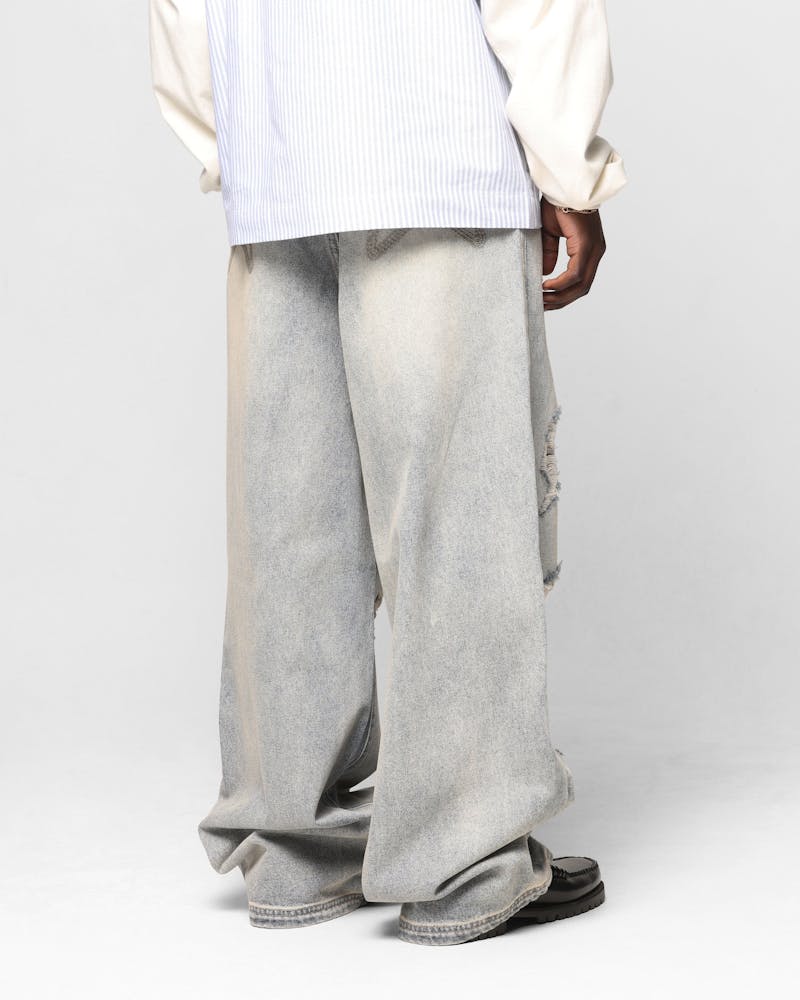 Loiter Star Layered Distressed Jeans Washed Blue
