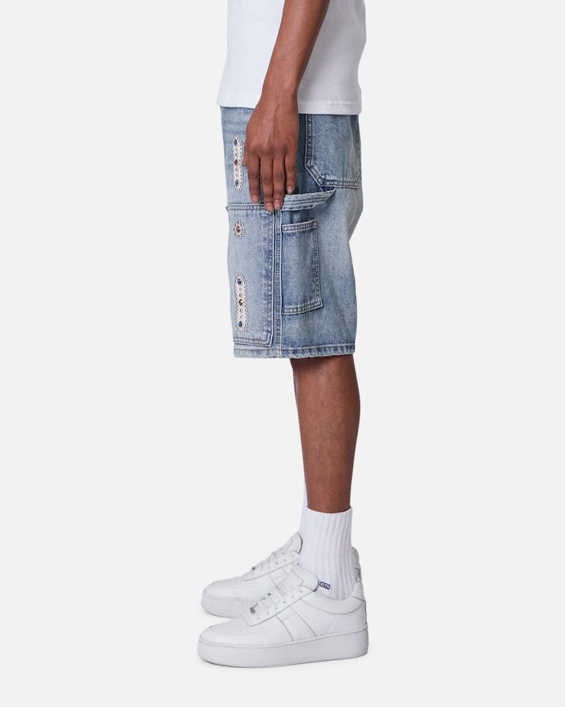 MNML Double Western Jewel Denim Shorts Blue