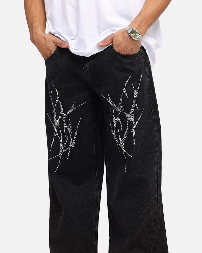 Saint Morta Amplus Tribal Rhinestone Jeans Black Shadow