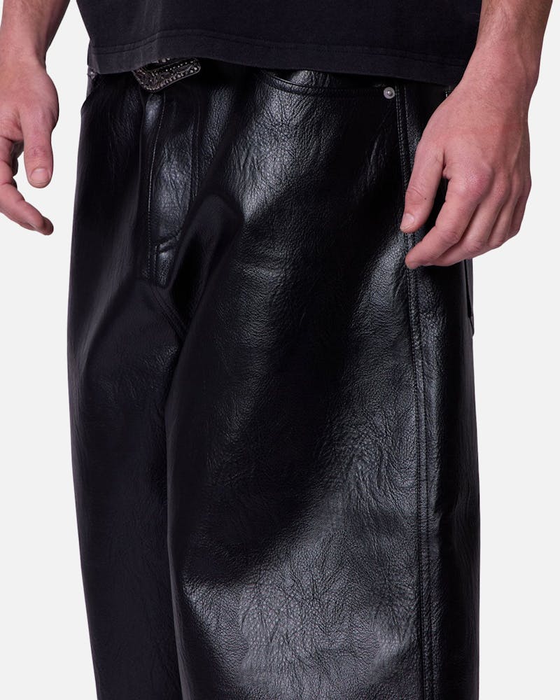 MNML Ultra Baggy Leather Shorts Black