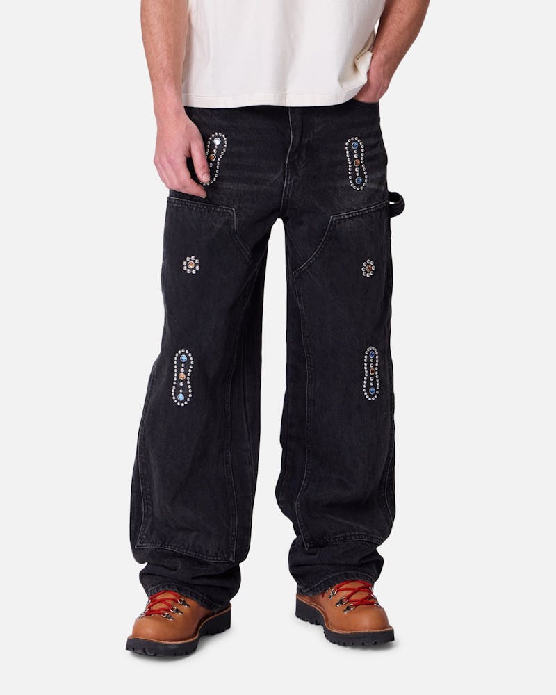 MNML Ultra Baggy Western Jewel Jeans Washed Black