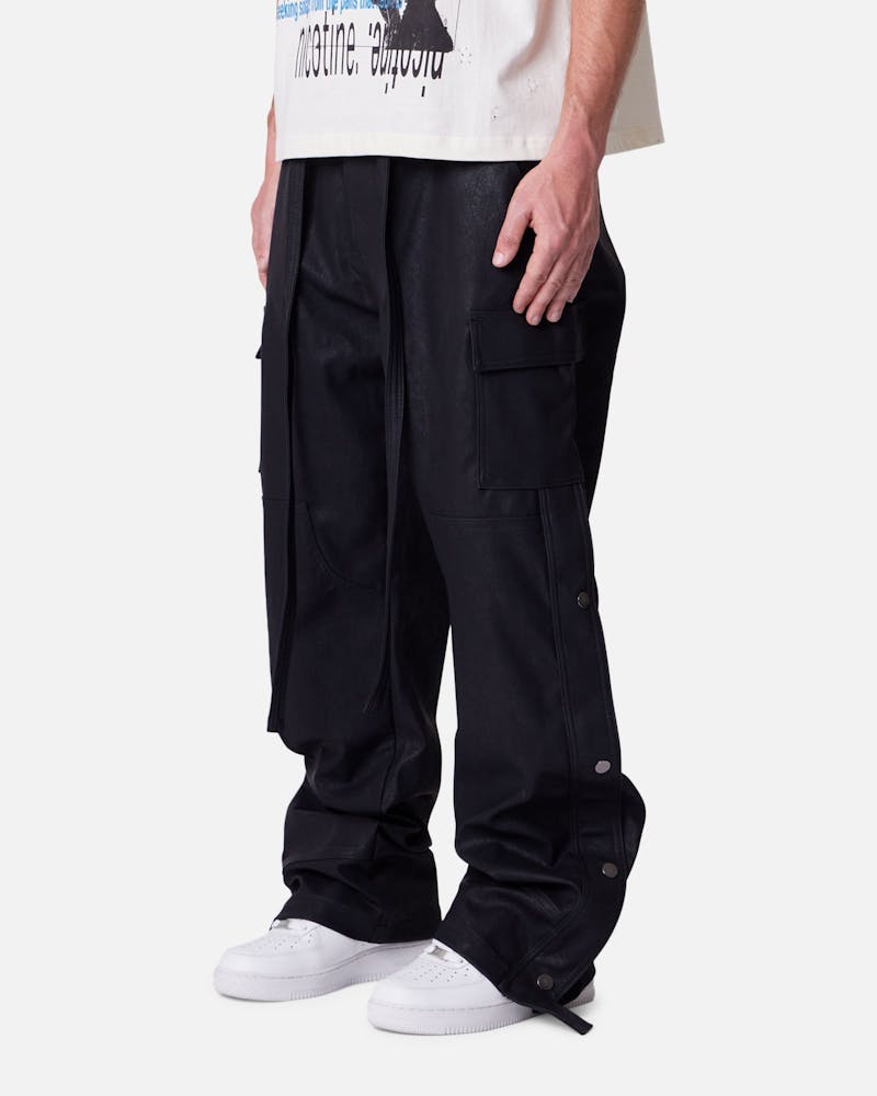 MNML Straight Leather Snap Zipper Cargo Pants Black
