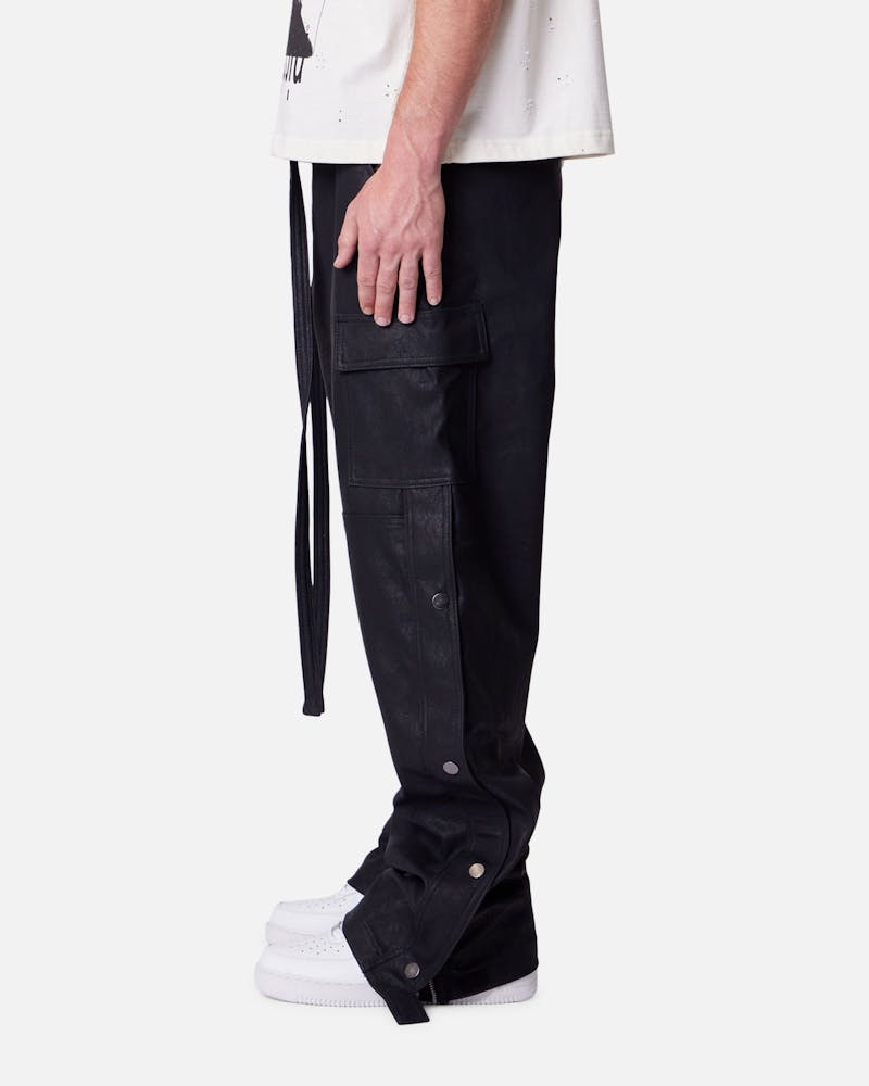 MNML Straight Leather Snap Zipper Cargo Pants Black