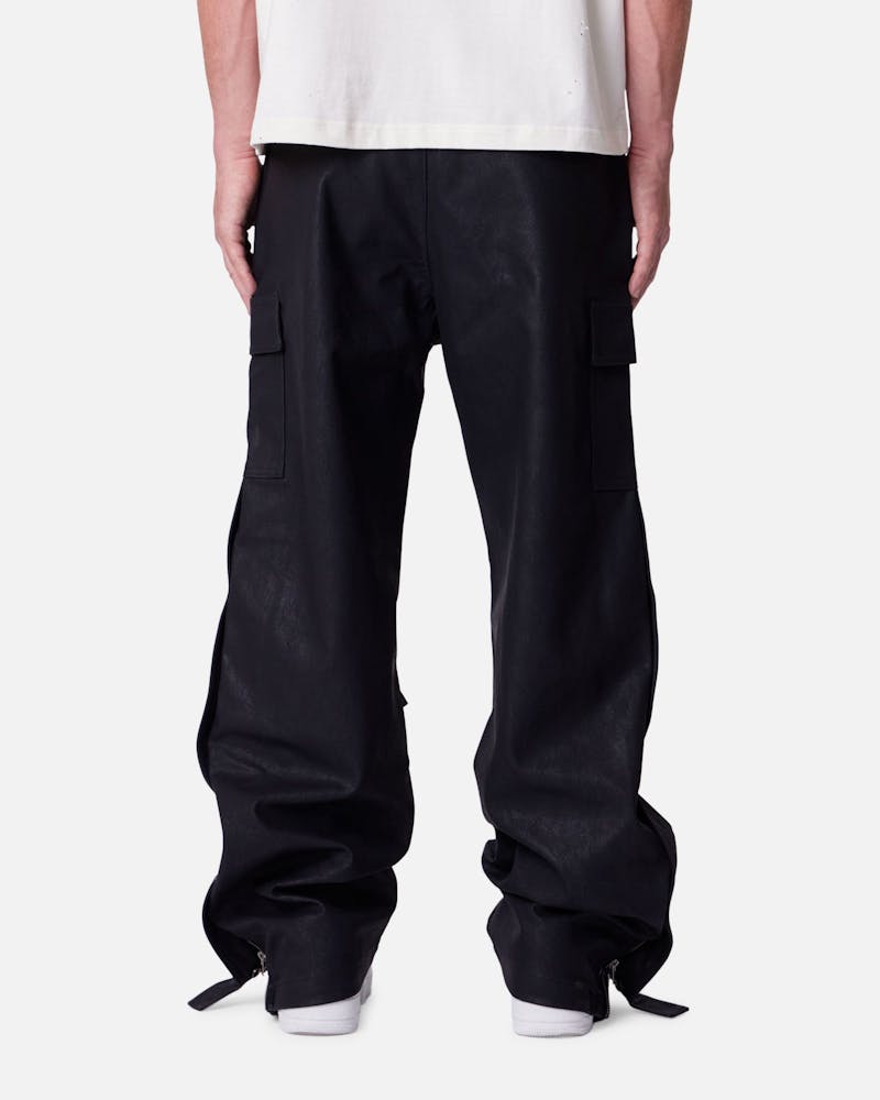MNML Straight Leather Snap Zipper Cargo Pants Black