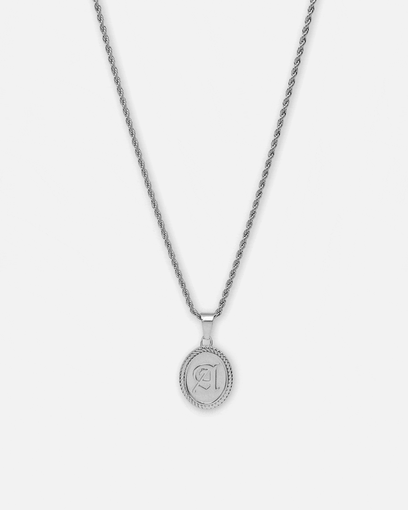 NXS Vintage Letter Necklace White Gold
