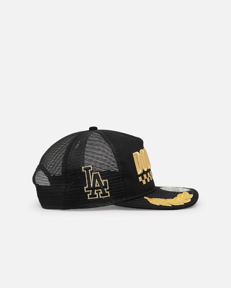 New Era Los Angeles Dodgers 'Podium Pack' Pre-Curved Golfer Trucker Snapback Black/Metallic Gold