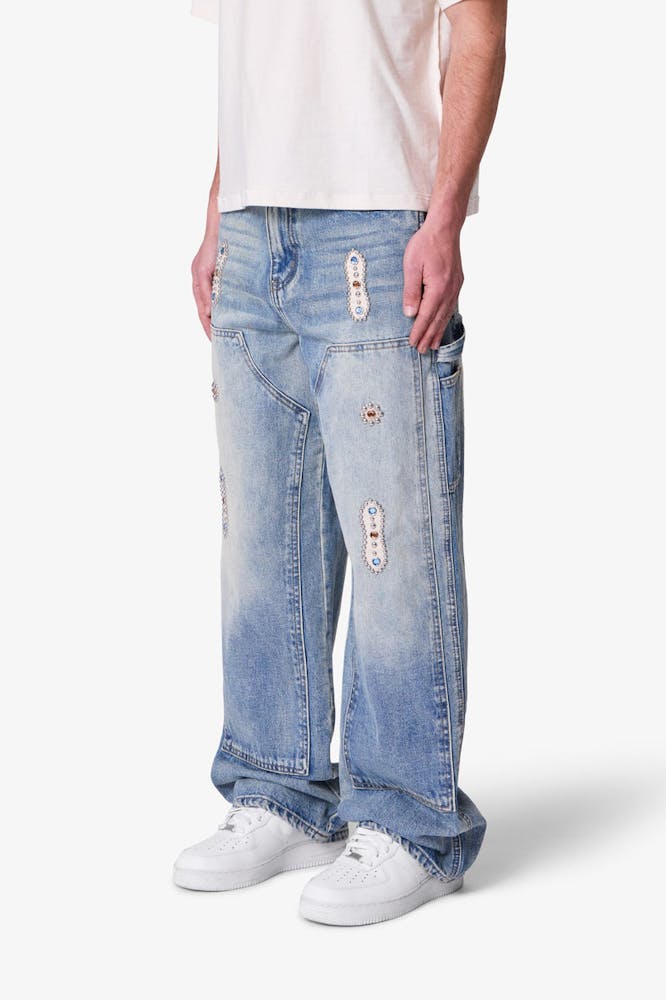 MNML Ultra Baggy Western Jewel Jeans Blue
