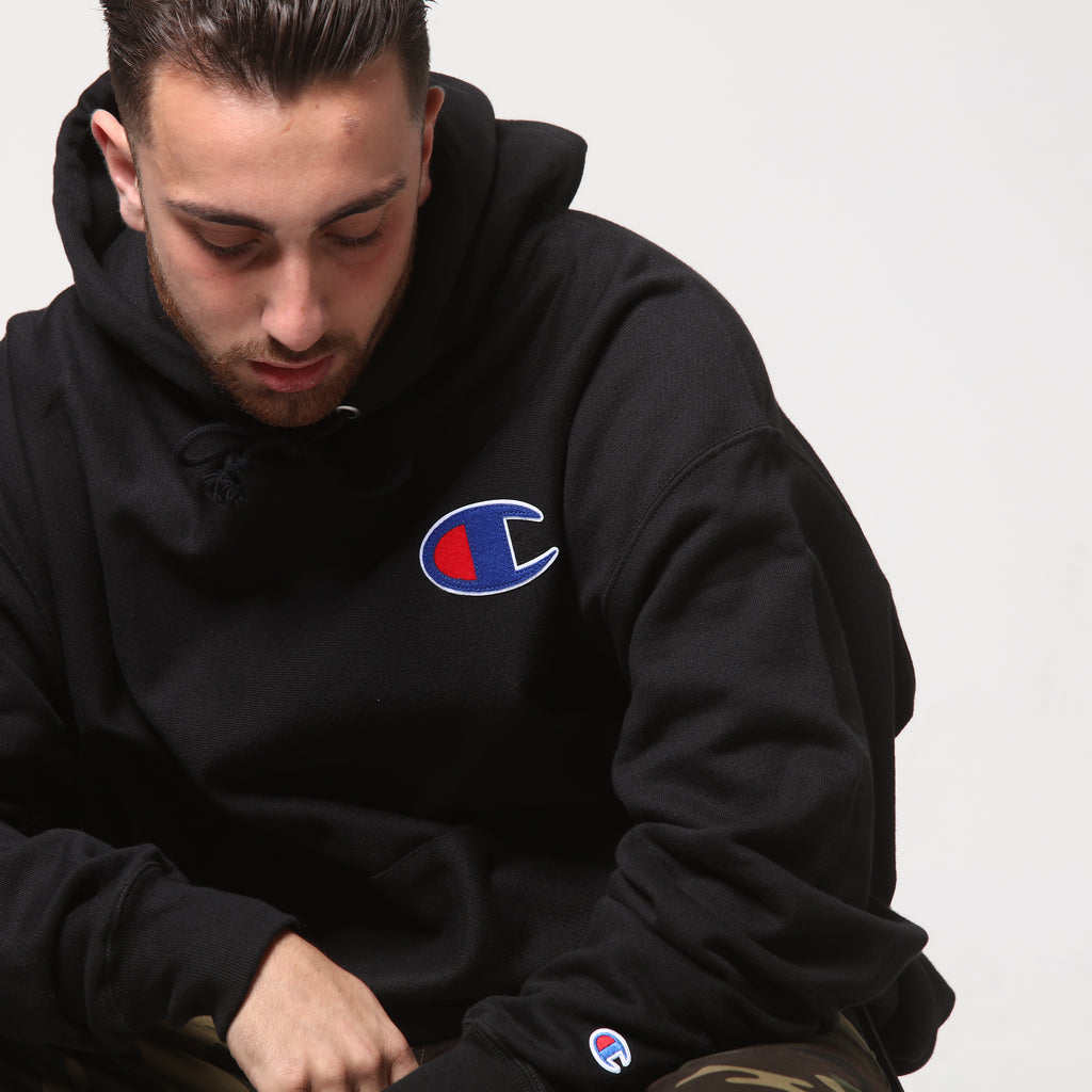 champion hoodie big c black