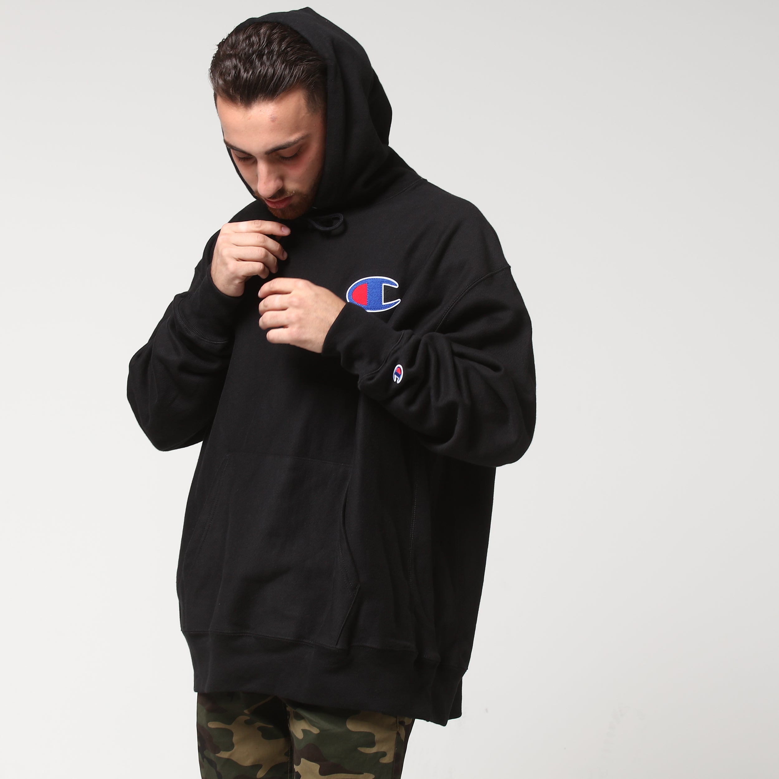 champion hoodie big c black