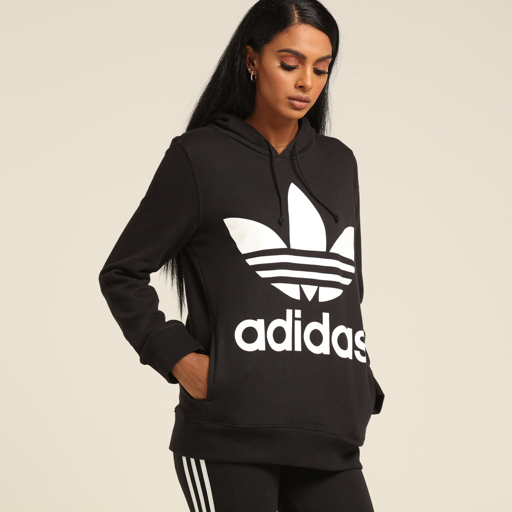 adidas trefoil hoodie black womens