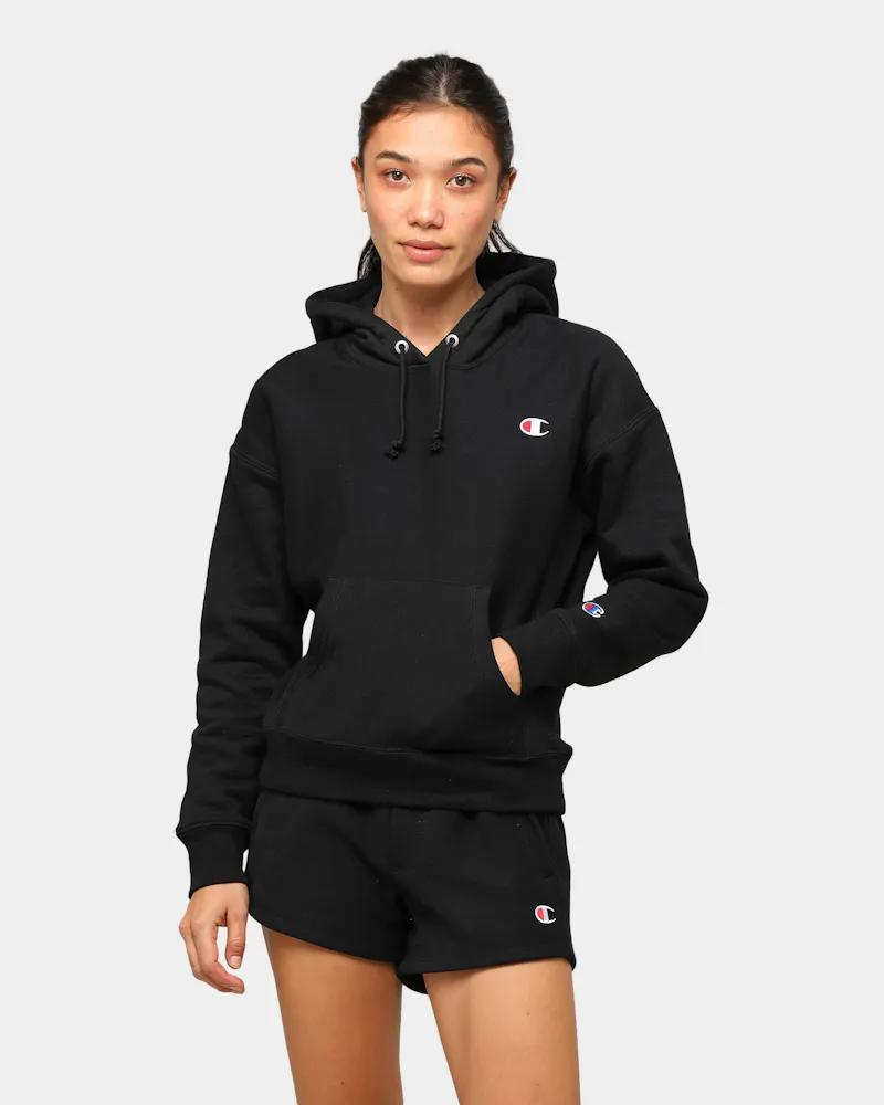 Champion Women S Reverse Weave Hoodie Black Culture Kings Us