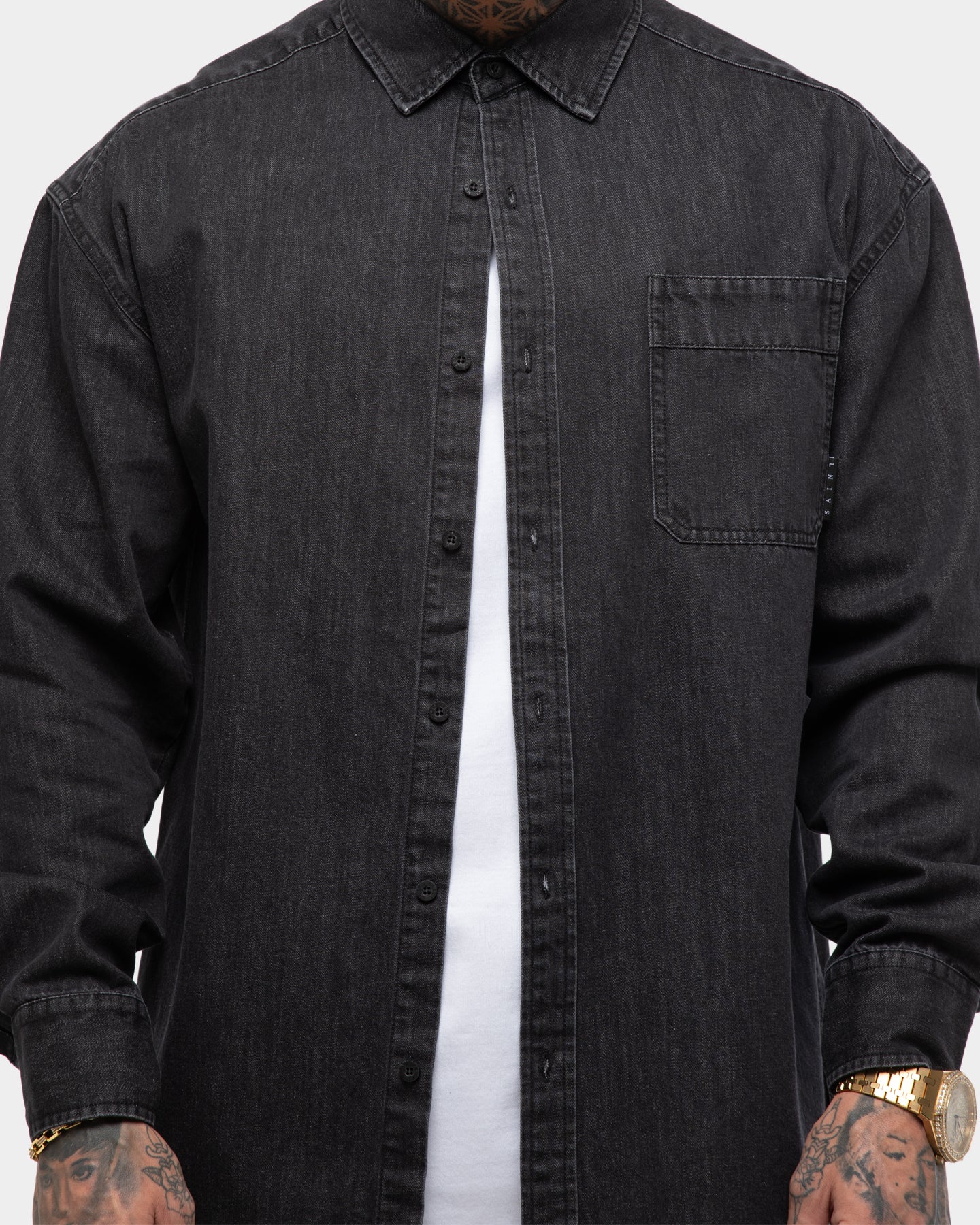 black denim long sleeve shirt