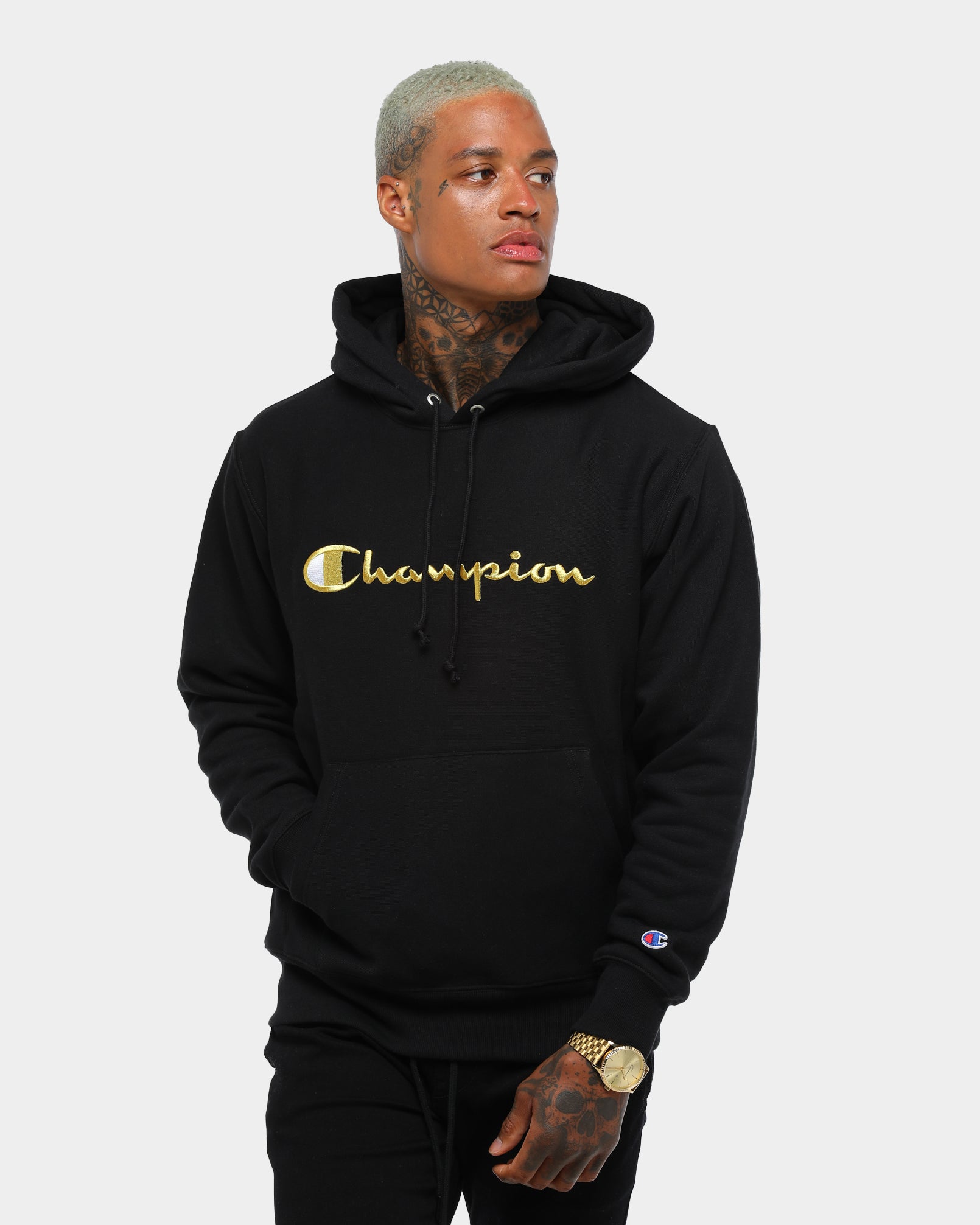 gold champion hoodie mens
