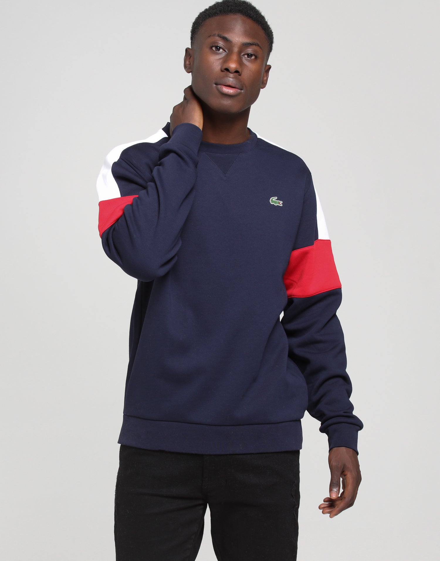 lacoste colour block crew sweatshirt