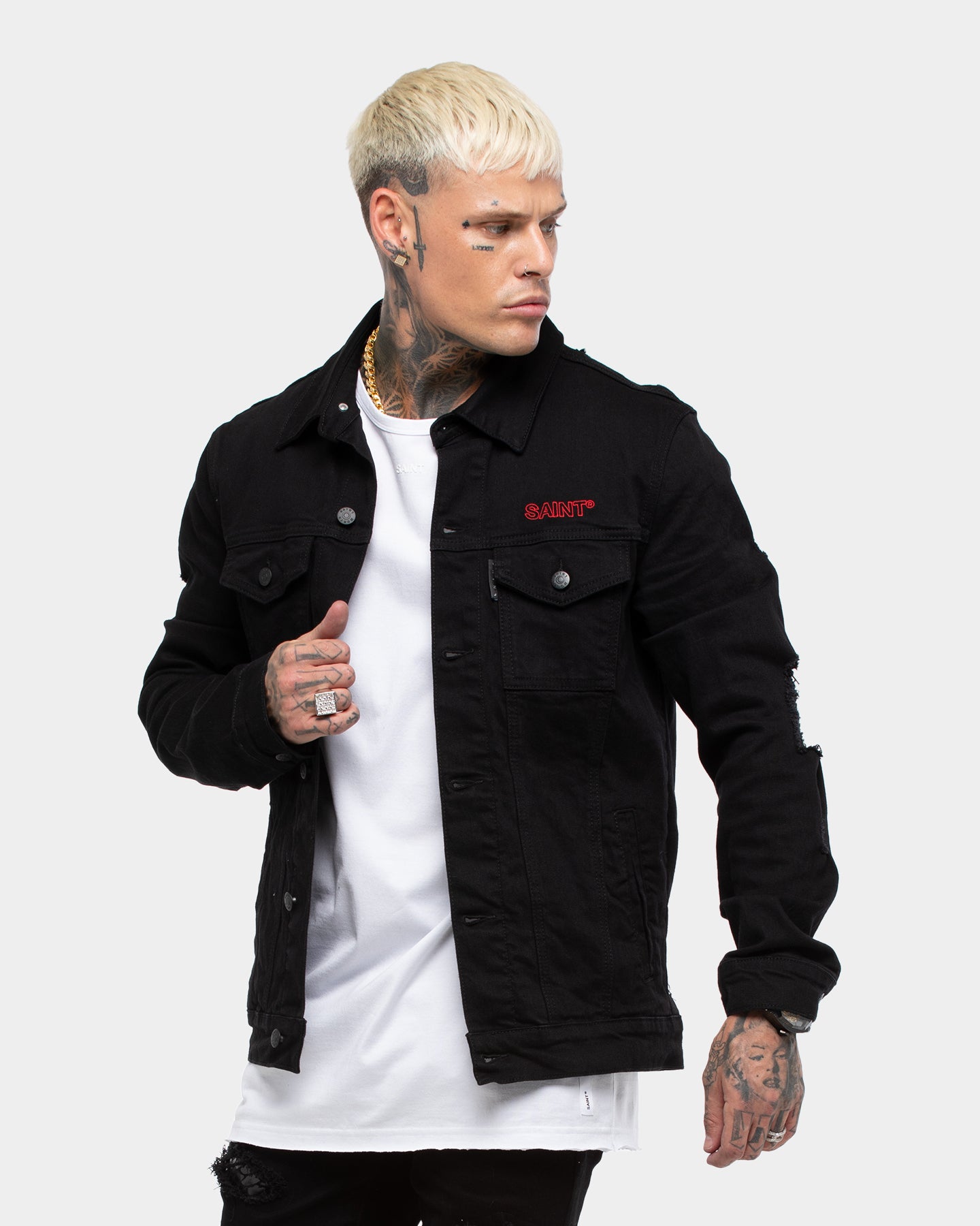 saint morta sherpa denim jacket black