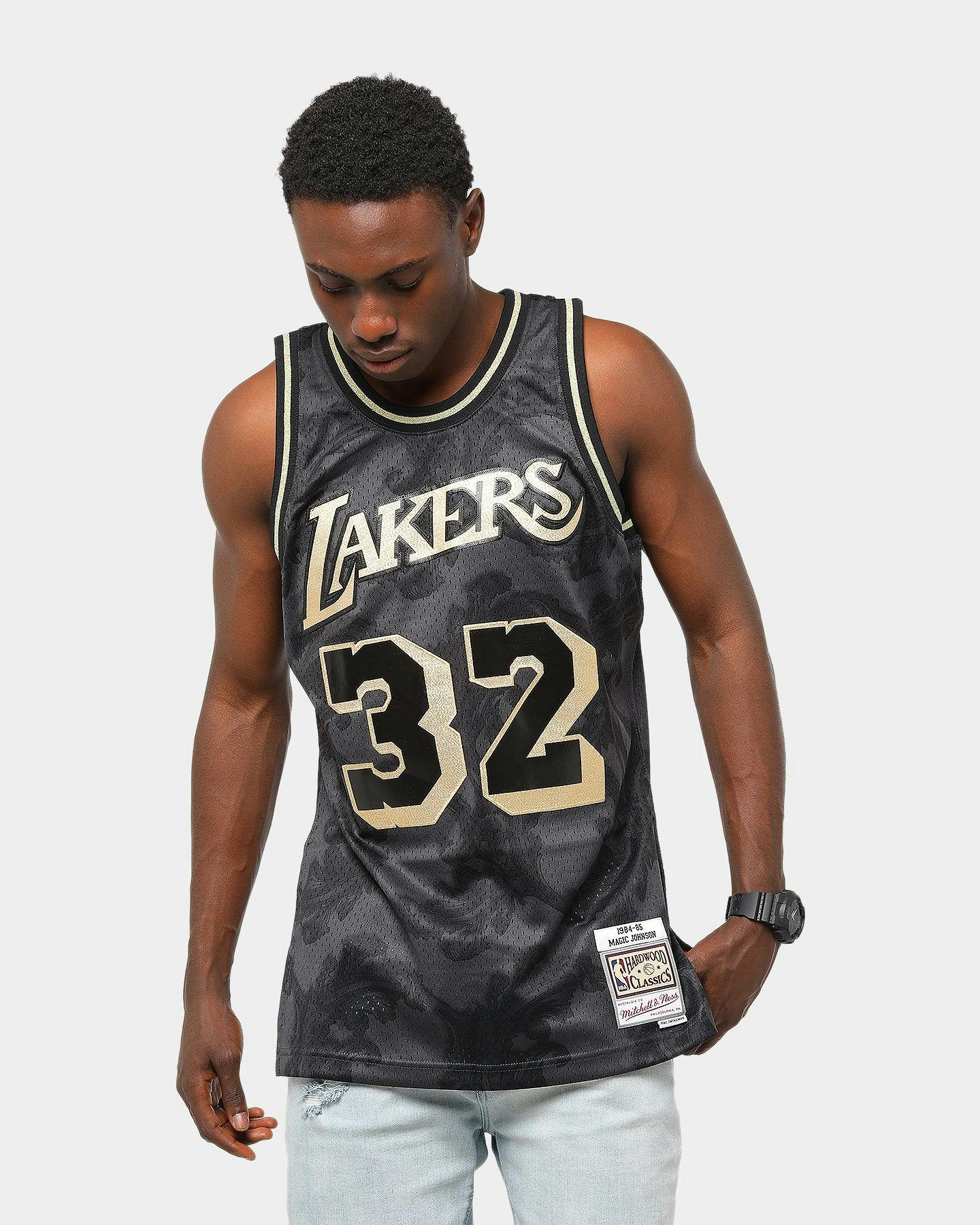 Mitchell Ness Los Angeles Lakers Magic Johnson 32 Gold Toile Swingman Jersey Black Gold Culture Kings Us