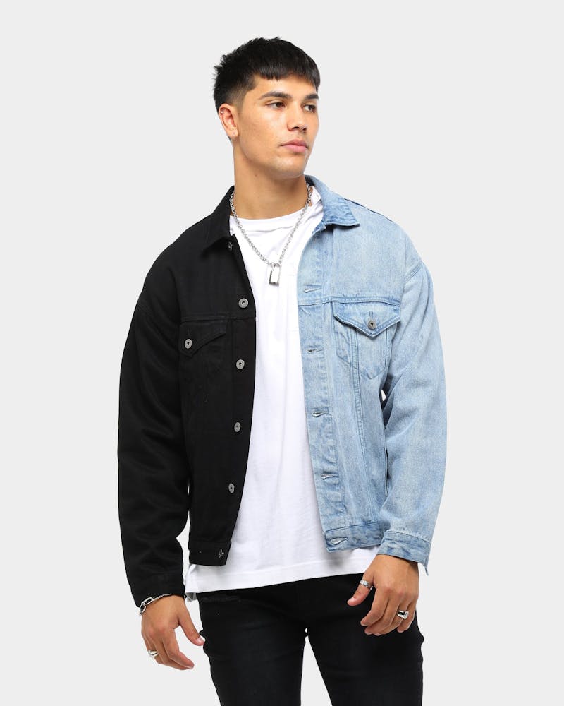 Enes Men S Spartan Split Denim Jacket Black Light Blue Culture