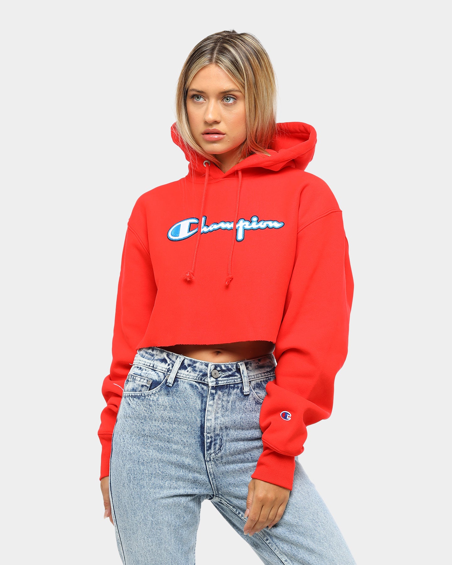 Chain Stitch Cropped Hood Red Flame 
