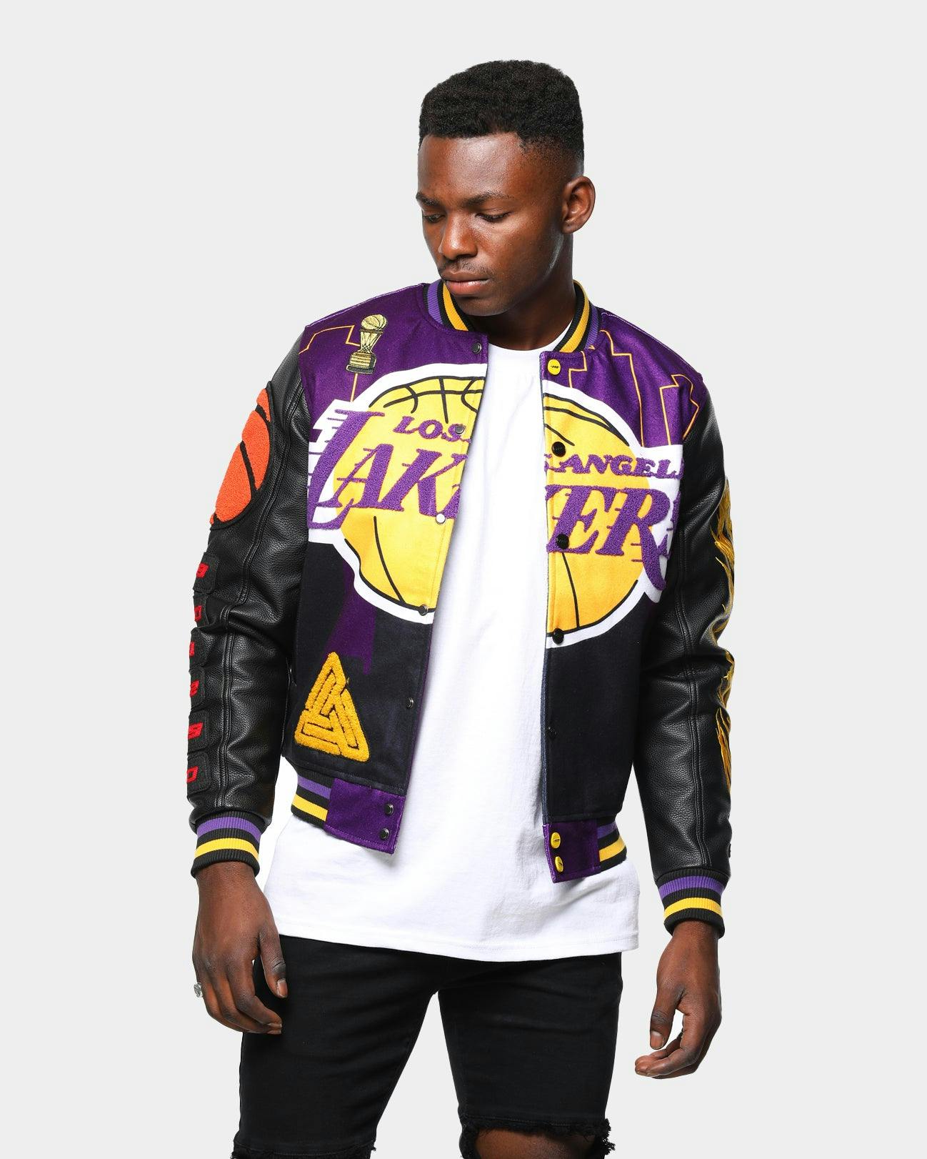 Men S Black Pyramid Los Angeles Lakers Logo Varsity Jacket Yellow Culture Kings Us