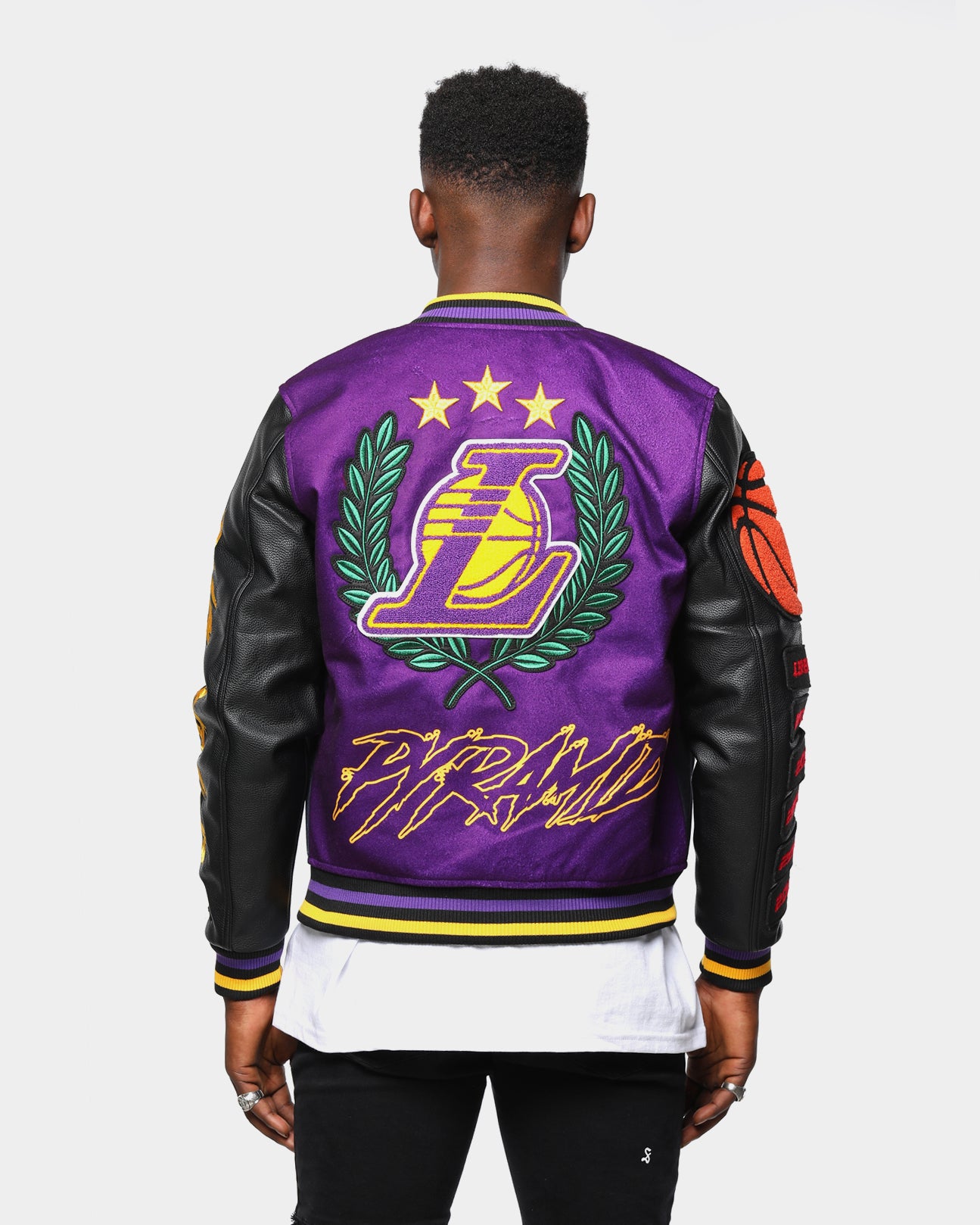 lakers bomber jacket black