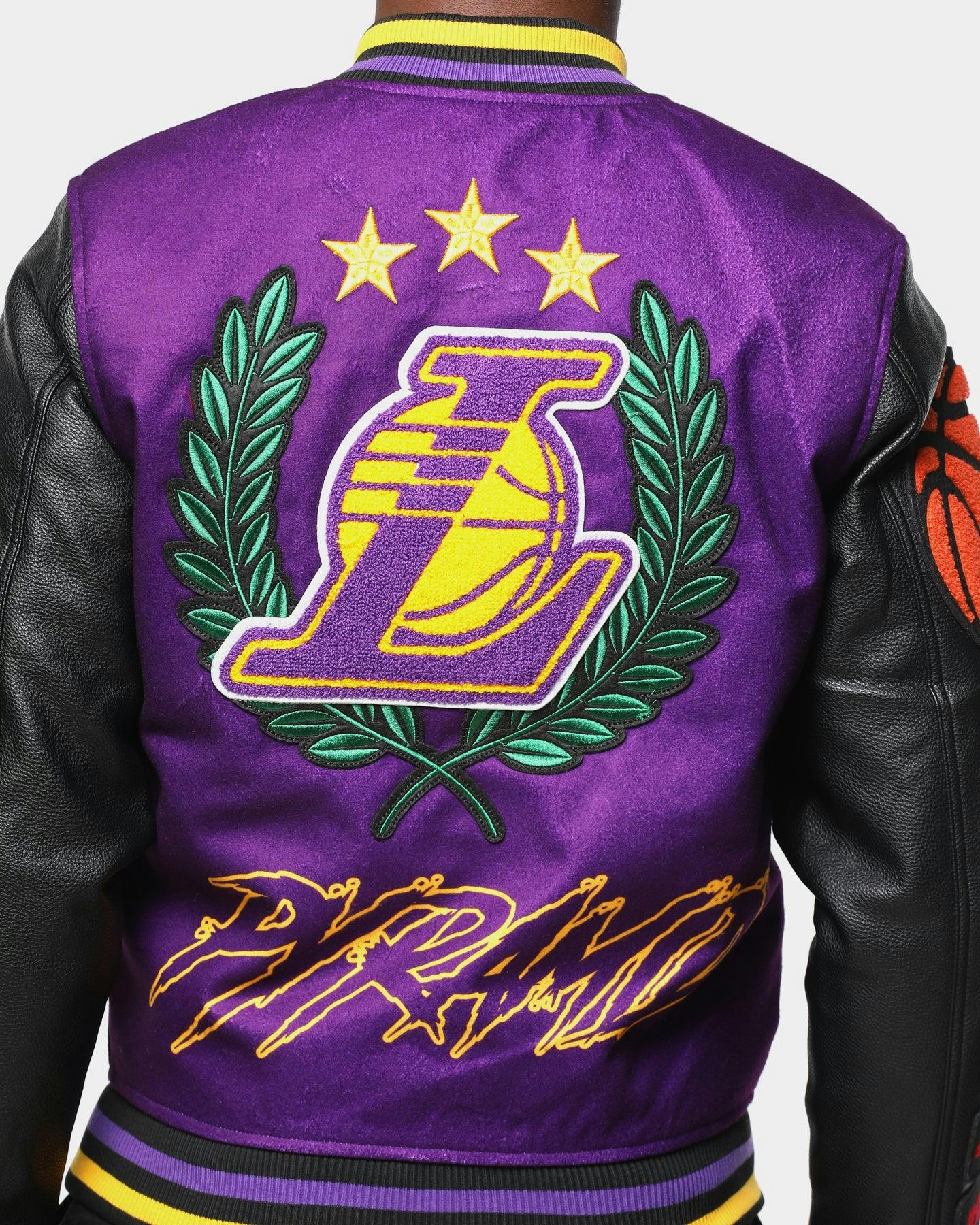 Men S Black Pyramid Los Angeles Lakers Logo Varsity Jacket Yellow Culture Kings Us