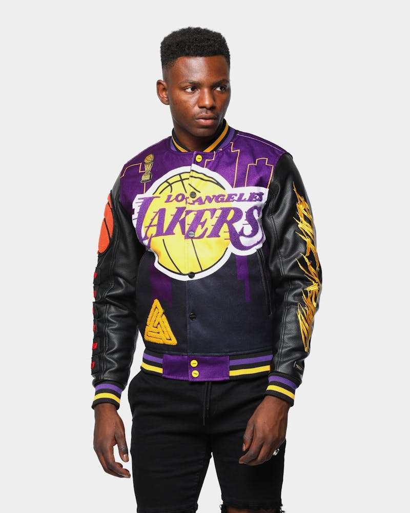 Men's Black Pyramid Los Angeles Lakers Logo Varsity Jacket ...
