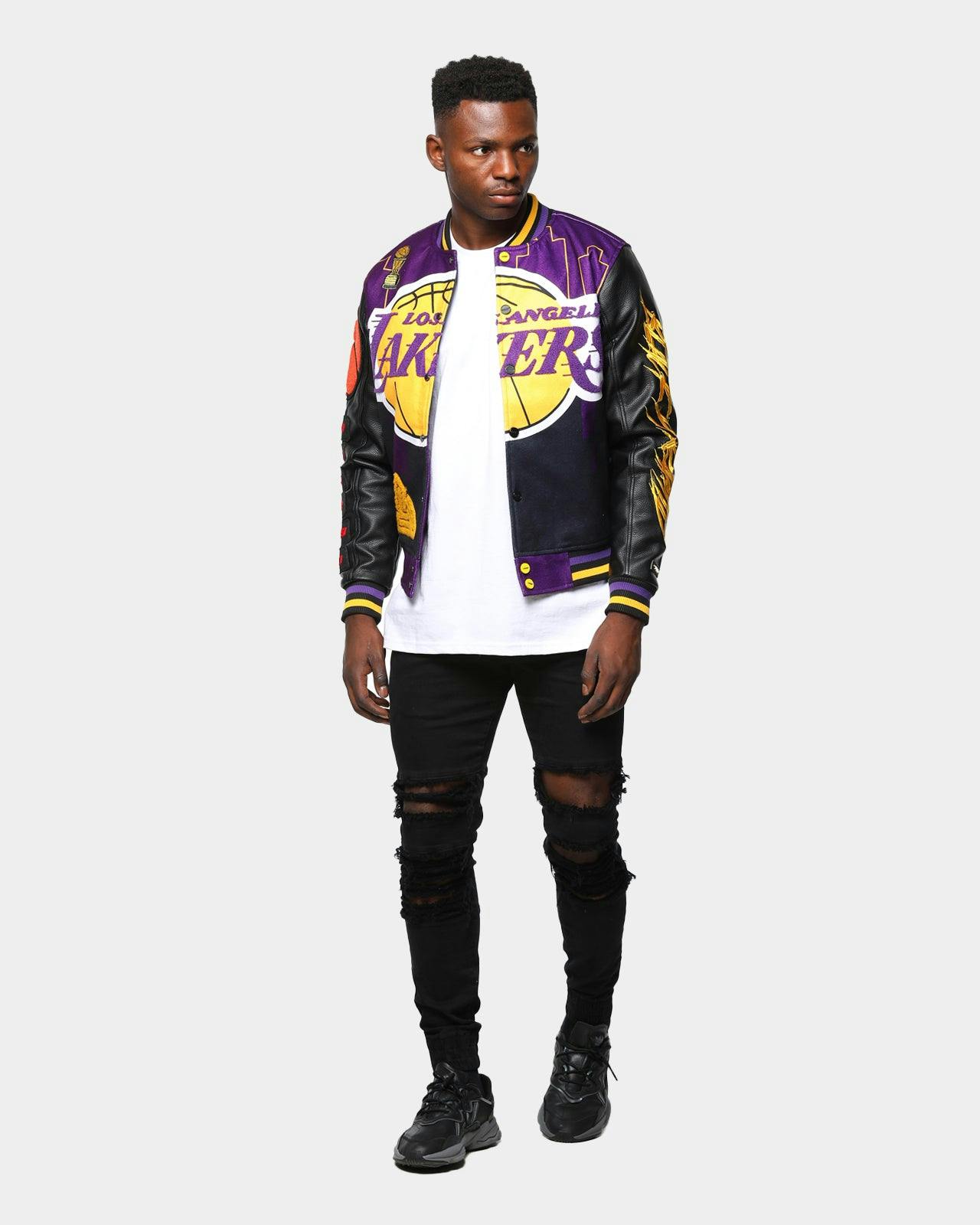Men S Black Pyramid Los Angeles Lakers Logo Varsity Jacket Yellow Culture Kings Us
