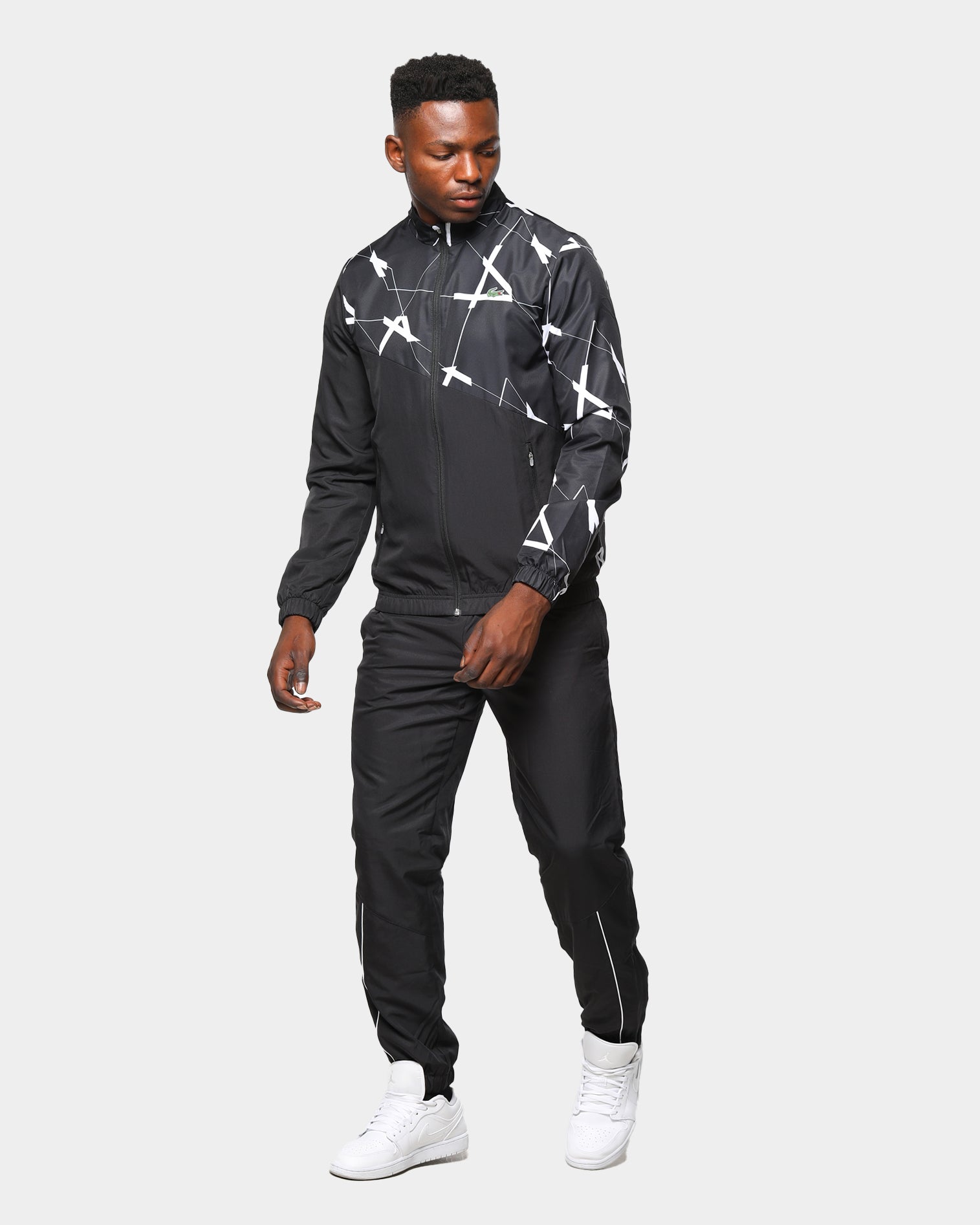 all black lacoste tracksuit