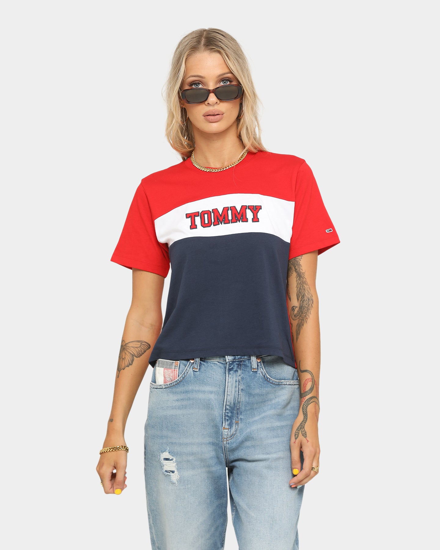 tommy jeans colourblock stripe logo sweatshirt