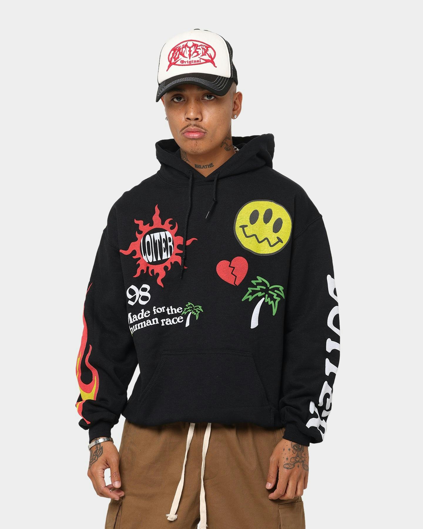 Loiter Euphoric Multi Logo Hoodie Black Wash | Culture Kings US