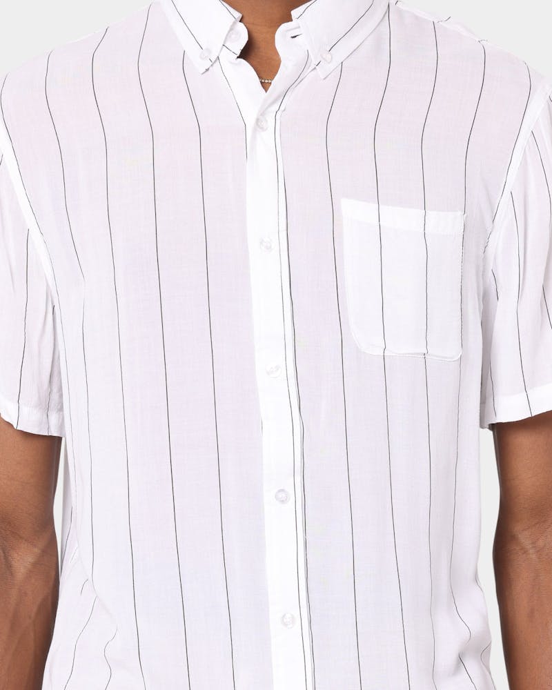 XXIII Dubrovnik Short Sleeve Button Up Shirt White Stripe thumbnail - 3
