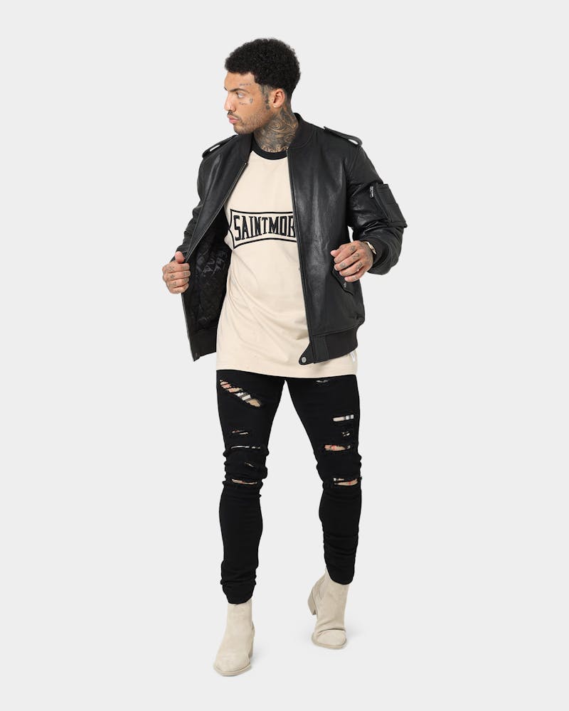 Saint Morta Ceremony Raglan Muscle T-Shirt Black/Stone thumbnail - 1