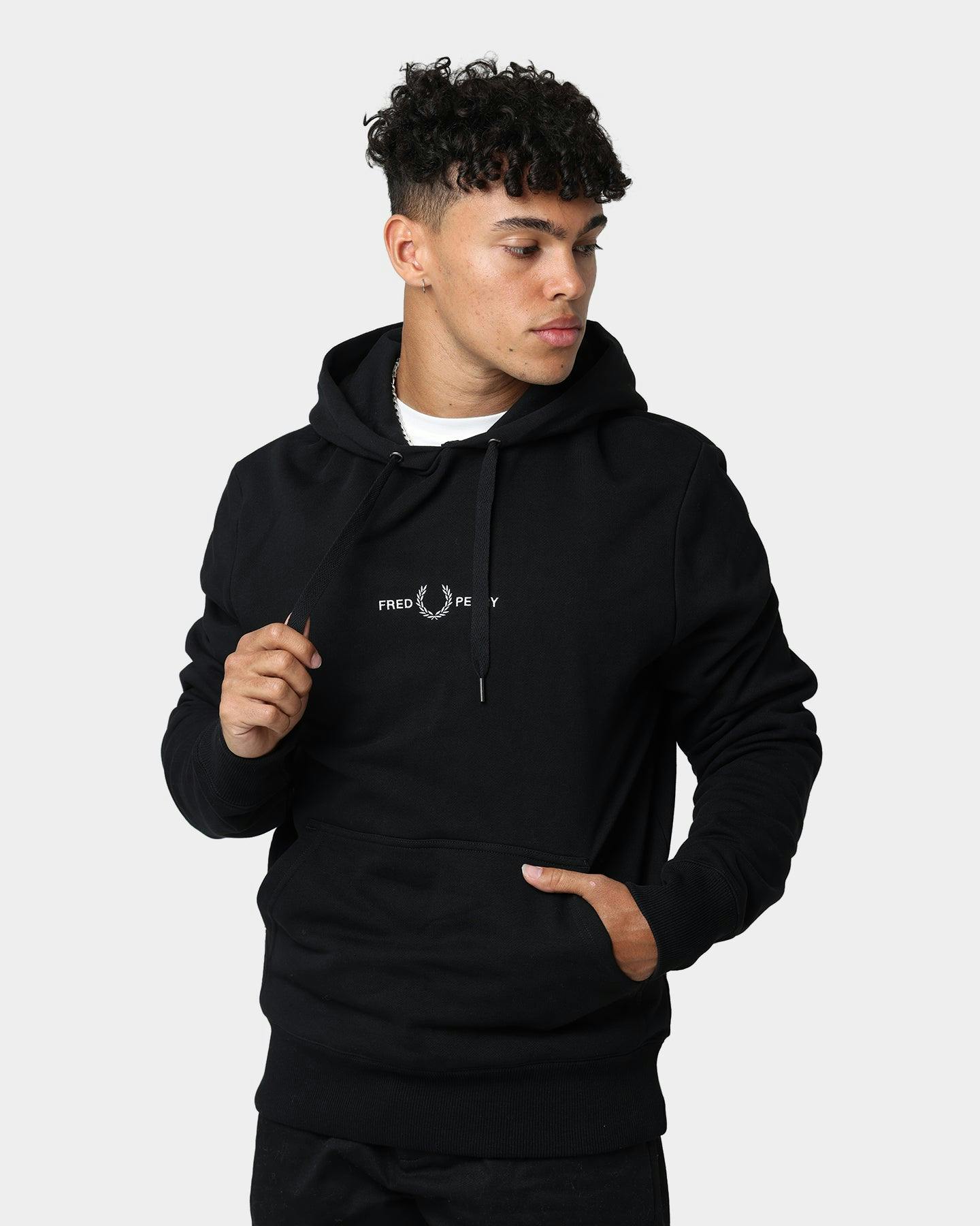 Fred Perry Embroidered Hooded Sweatshirt Black