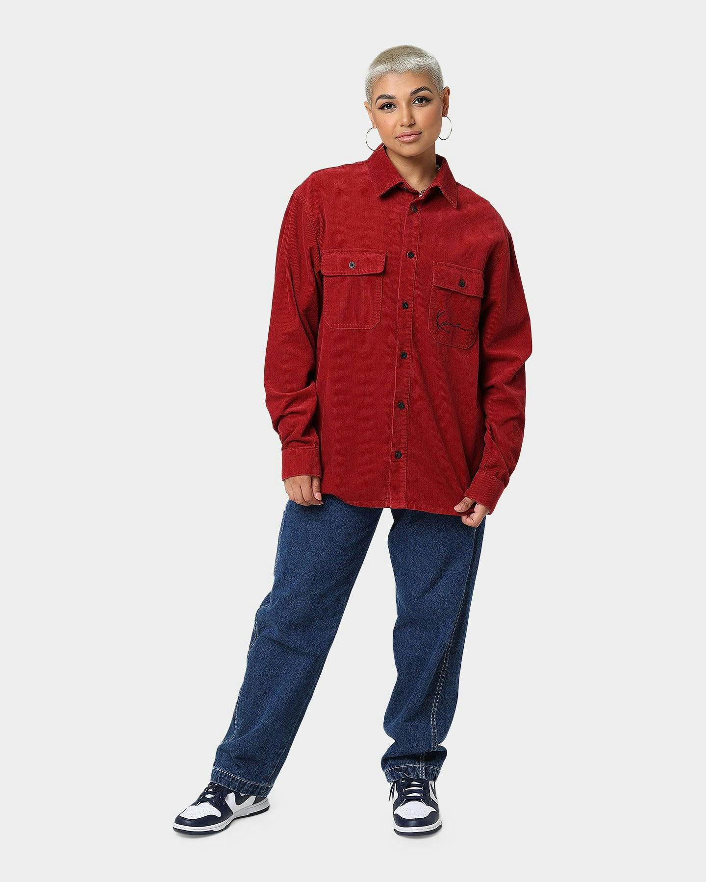 Karl Kani Chest Signature Corduroy Shirt Dark Red