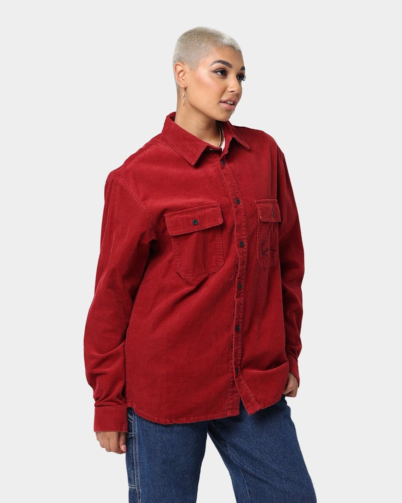 Karl Kani Chest Signature Corduroy Shirt Dark Red thumbnail - 4