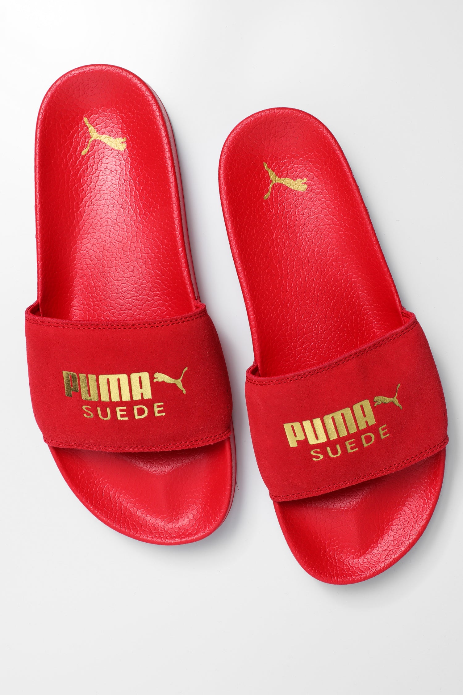 red suede puma slides