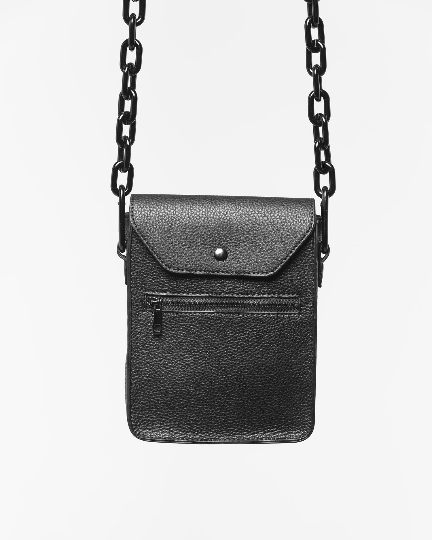 black side bag with chain