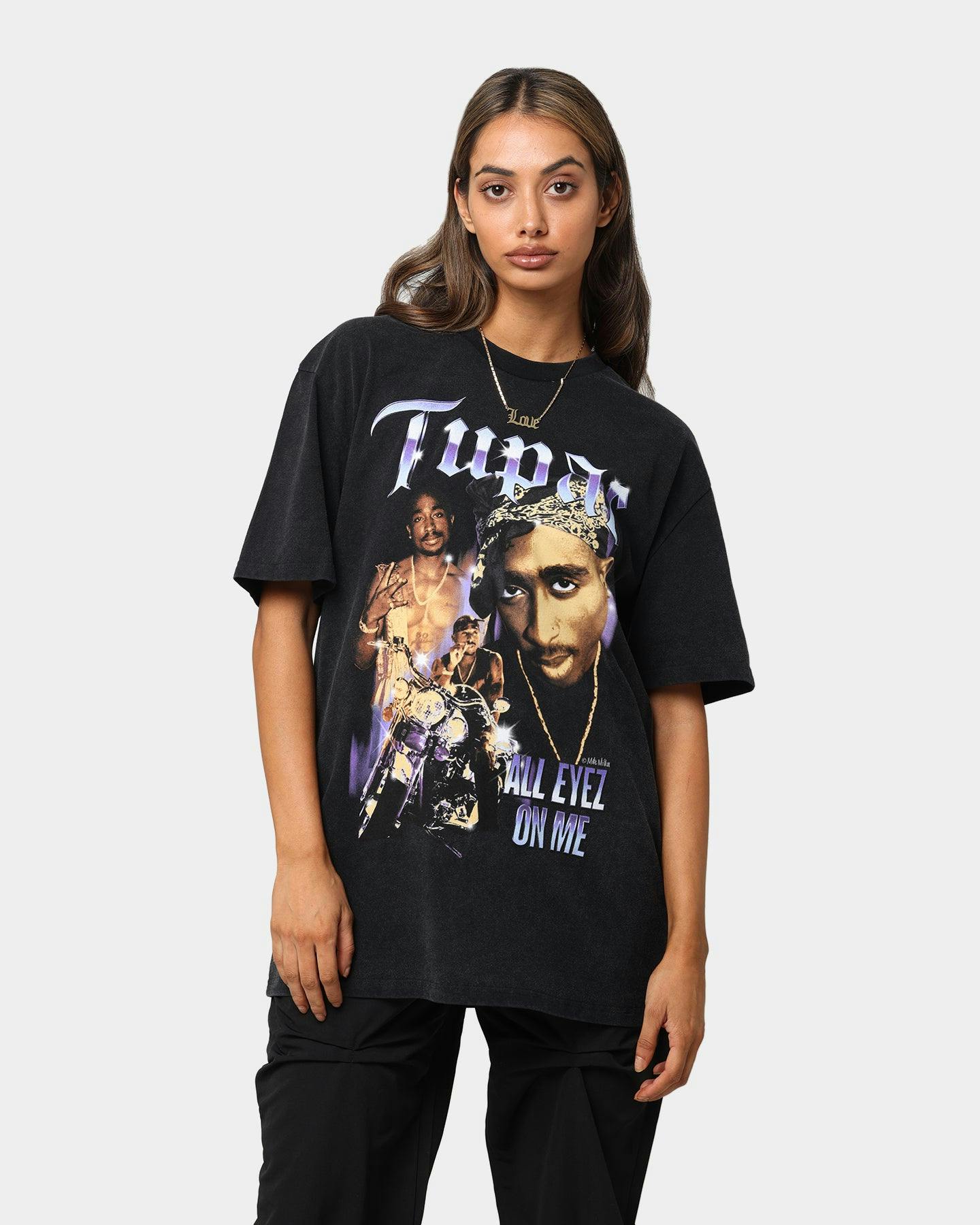 Tupac All Eyez Motorbike Vintage T-Shirt Washed Black | Culture Kings US