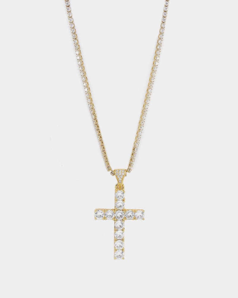NXS Iced Cross Pendant Iced Gold