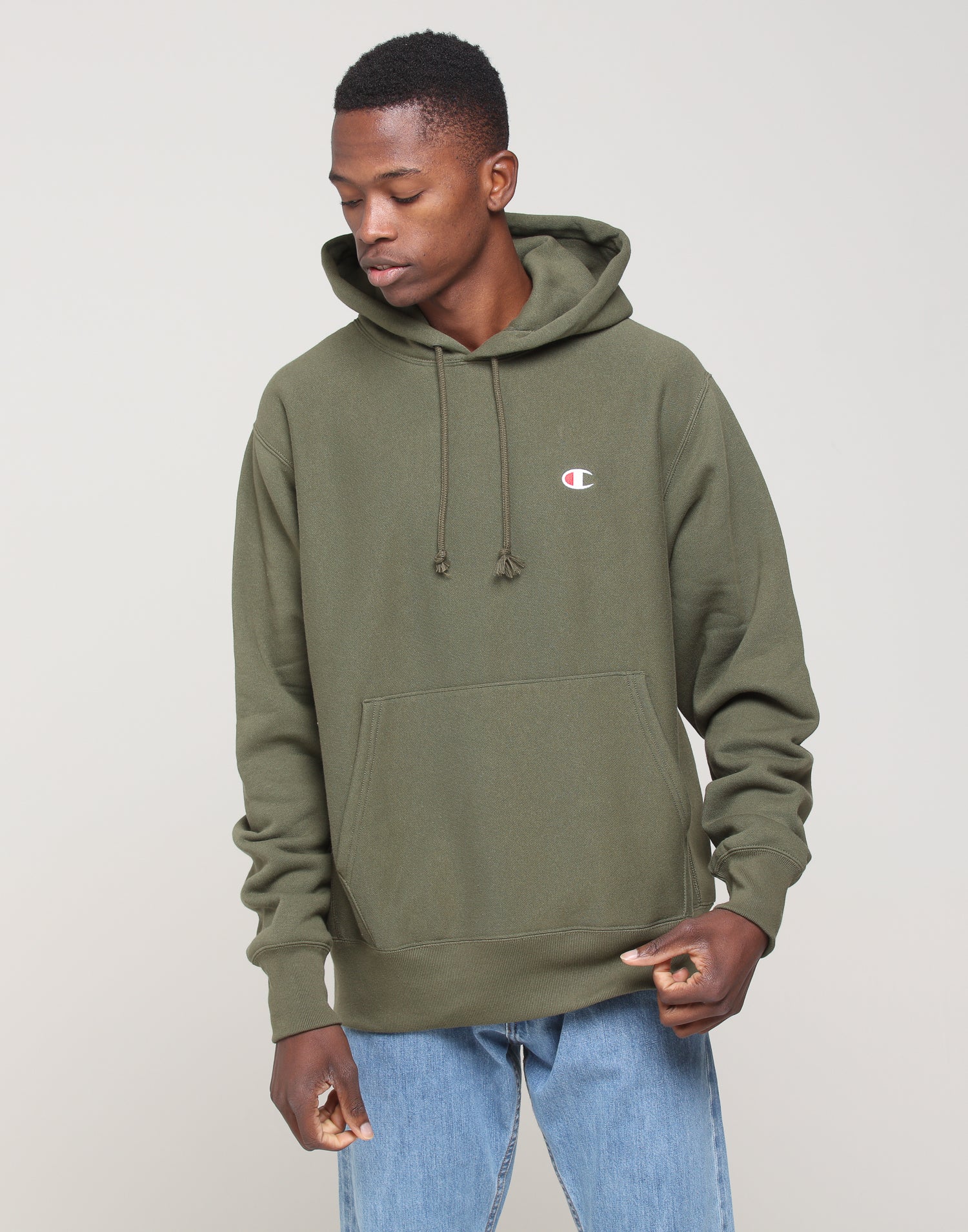 champion reverse weave hoodie hiker green