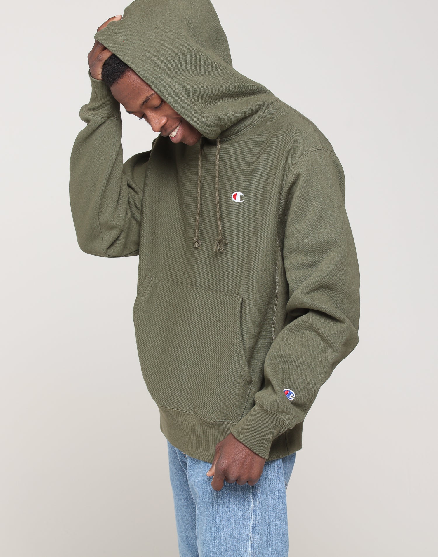 champion reverse weave hoodie hiker green