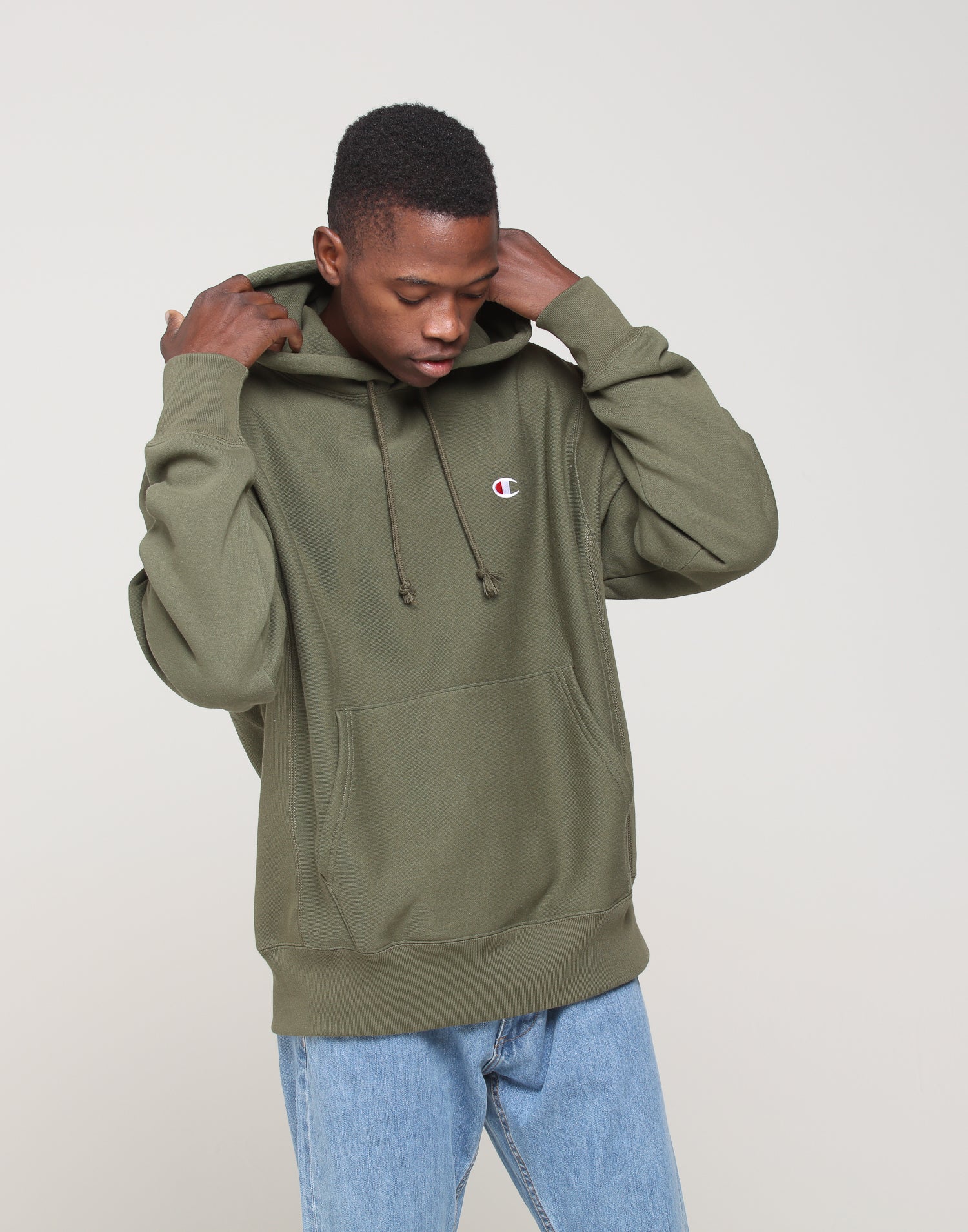 champion reverse weave hoodie hiker green