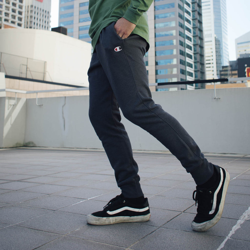 champion rev weave trim jogger black