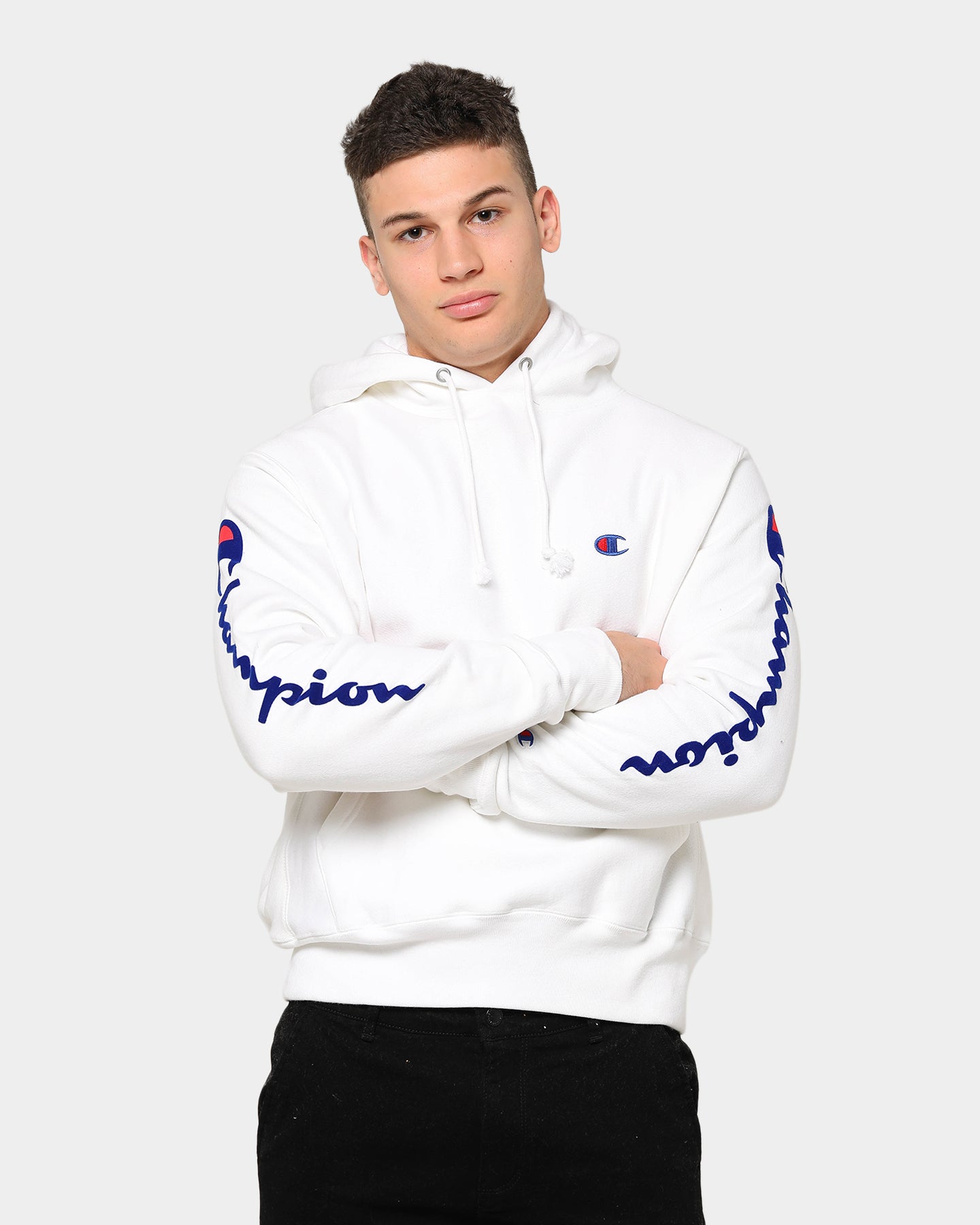 champion flock sleeve mens hoodie