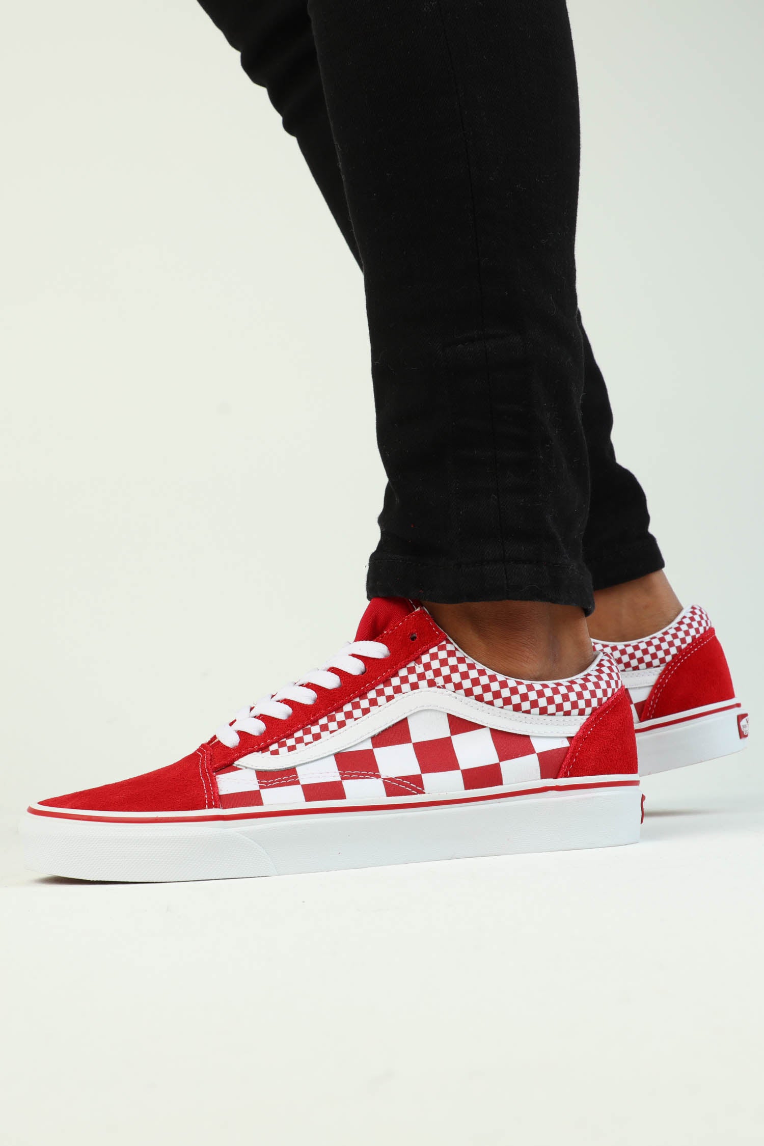 red mixed checkerboard vans